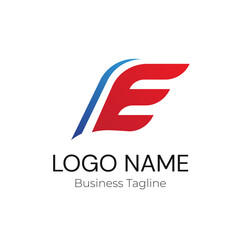 Logo Letter E Wing Red Blue Business Company Design Template