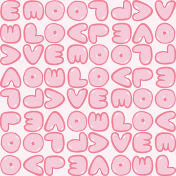 Valentine Day Love Seamless Vector Pattern Romantic Lettering Cute Bubbly Typography Digital Paper