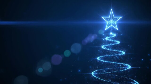 Glowing blue Christmas tree star on top, mp4 video. AI