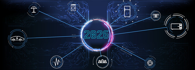 Future technology trends and innovations highlighted in a digital 2026 concept graphic.