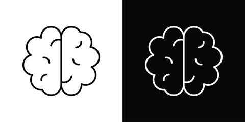 Human brain icons pack. Set of black and white liner stroke symbols