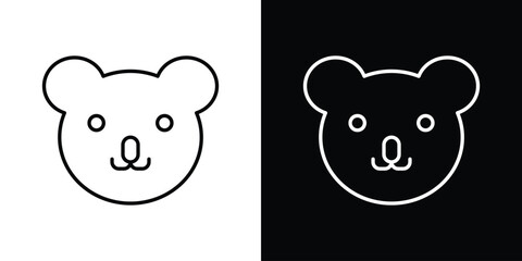 Koala head icons pack. Set of black and white liner stroke symbols