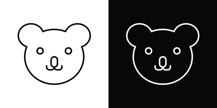 Koala head icons pack. Set of black and white liner stroke symbols