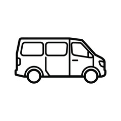 Simple line art icon of a passenger van or minibus for transportation and travel concepts