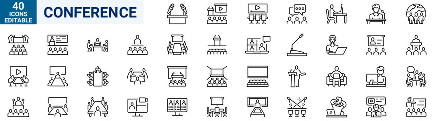 Obraz na płótnie Canvas Seminar or Conference web line icons editable icons set. Conference icon set. vector illustration