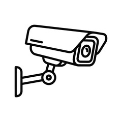 Simple line drawing illustration of a security surveillance camera mounted on a wall