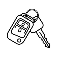 Modern car key fob and traditional metal key on a ring