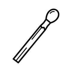Simple line drawing of a single wooden matchstick with a red tip