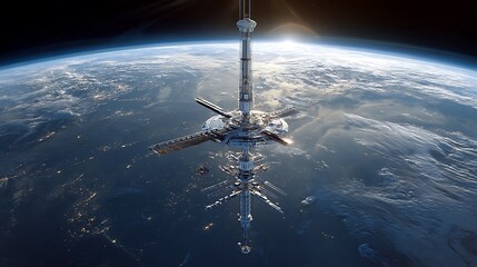 Futuristic Orbital Habitat Ascending Above Earth Offering Advanced Space Exploration