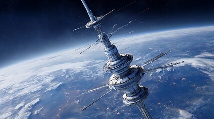 Futuristic space station orbiting the earth provides a glimpse into advanced technology
