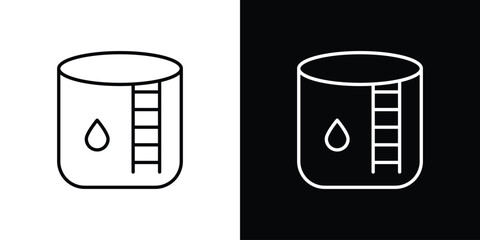 Oil storage icons pack. Set of black and white liner stroke symbols