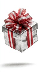 Coffret argent&eacute; avec ruban rouge &ndash; &Eacute;l&eacute;gance festive en apesanteur