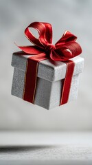 Coffret argent&eacute; avec ruban rouge &ndash; &Eacute;l&eacute;gance festive en apesanteur