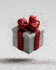 Coffret argent&eacute; avec ruban rouge &ndash; &Eacute;l&eacute;gance festive en apesanteur