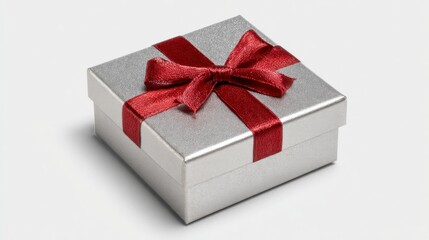 Coffret argent&eacute; avec ruban rouge &ndash; &Eacute;l&eacute;gance festive en apesanteur