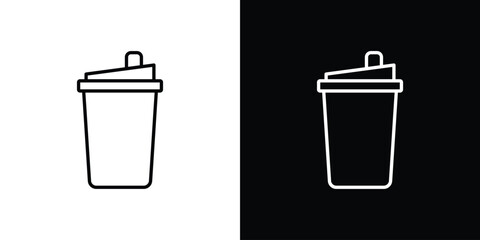 Protein shake icons pack. Set of black and white liner stroke symbols