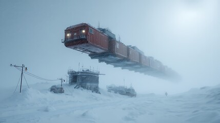 Futuristic Antarctic Base Station Under a Drifting Modular Train Complex