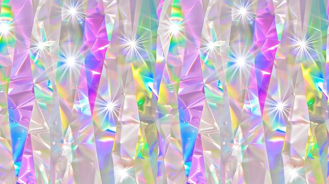 Holographic iridescent background texture with sparkles. Abstract pink and purple crystal foil pattern. Shiny metallic surface with light flares