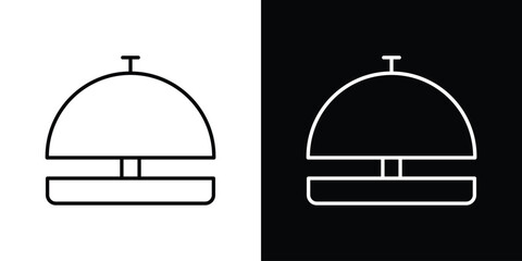 Reception bell icons pack. Set of black and white liner stroke symbols