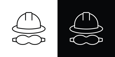 Safety helmet icons pack. Set of black and white liner stroke symbols
