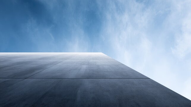 Geometric office architecture with concrete facade under clear sky