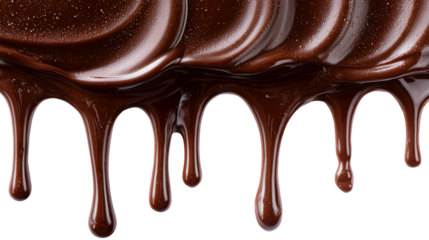 Dark chocolate syrup dripping with glossy texture sauce isolated on a transparent background