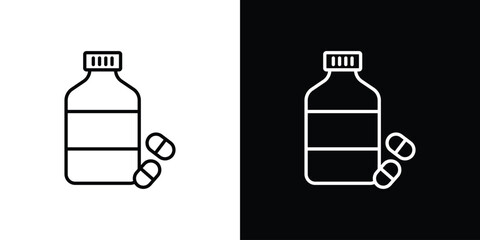 Sleeping pills icons pack. Set of black and white liner stroke symbols