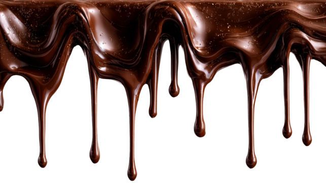 Molten Chocolate Drips Against White Background Keywords: chocolate, dark chocolate, melted isolated on a transparent background