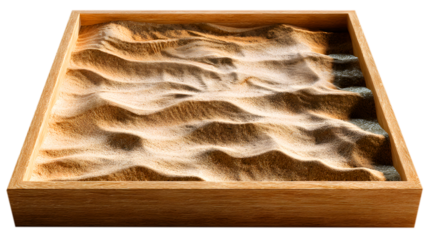 Zen Garden Sand Tray With Rippled Sand and Stones Keywords: sand, zen, garden, tray, rippled isolated on a transparent background