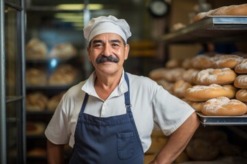 Senior baker smiling proudly in a bakery