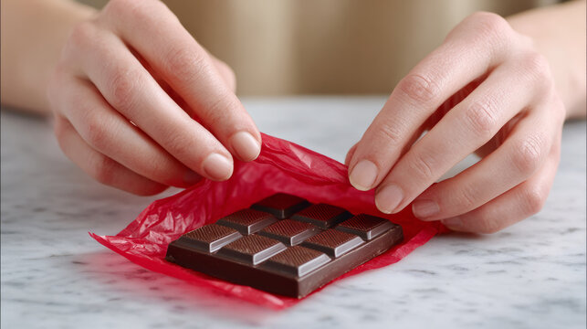 Unwrapping delight: chocolate letter in red wrapper for gourmet gifts and celebrations