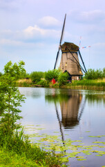 Old, Charming Windmill in Kinderdijk, Netherlands