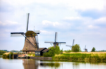 Old, Charming Windmills in Kinderdijk, Netherlands