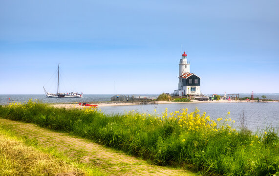 The Beautiful Paard van Marken (Horse of Marken) Lighthouse on the Marken Peninsula, Netherlands