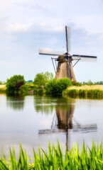 Old, Charming Windmill in Kinderdijk, Netherlands