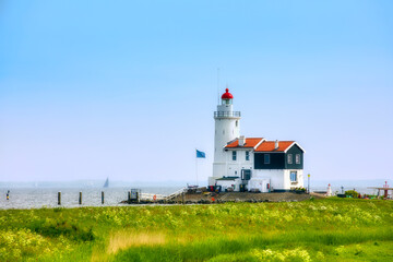 The Beautiful Paard van Marken (Horse of Marken) Lighthouse on the Marken Peninsula, Netherlands