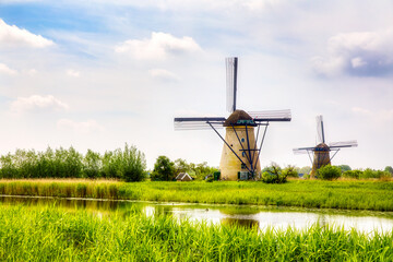 Old, Charming Windmills in Kinderdijk, Netherlands