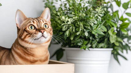 Bengal cat in a lush garden setting for pet and nature enthusiasts