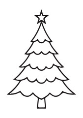 Christmas tree outline drawing with star, holiday symbol Vector