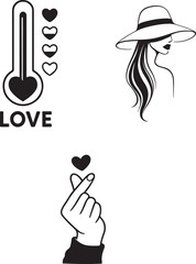 Cartoon vector illustration set of people design drawing silhouette woman with hat symbol