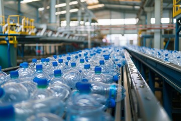 Fototapeta premium Bottles on a conveyor belt in a recycling facility