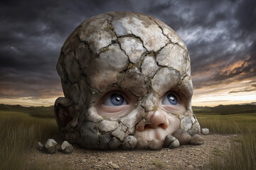 baby face skull in the grass