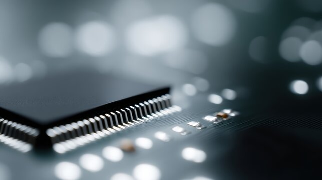 Circuit board illustration with depth of field, close-up electronics concept