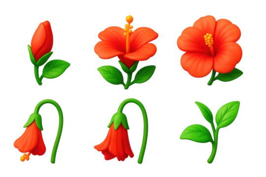 Series of different stages of a red flower, from a bud to a fully bloomed flower. The flowers are all in different positions, with some being more open and others more closed - Powered by Adobe