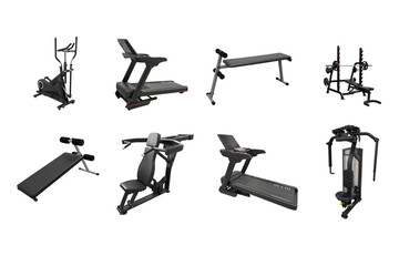 Set of exercise equipment isolated on white background