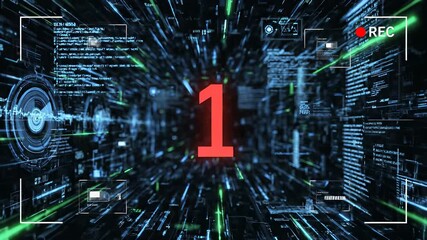 Countdown animation of numerical fragments on digital background conceptually capturing technological innovation, data visualization, and the countdown to a new era, perfect for use in.