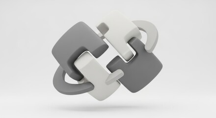 Obraz premium Interlocking gray and white squares form a geometric 3D shape on white