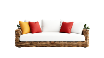 Garden Sofa with Colorful Cushions on Transparent Background