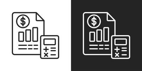 Budgeting Icon In Black And White Line Style