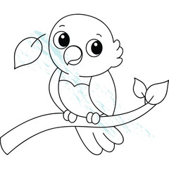 Sweet Cartoon Parrot Bird Outline Drawing for Children's Coloring Book